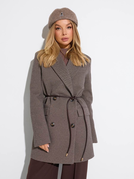 Двубортное пальто прямого кроя, коричневое 