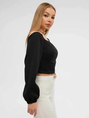 Женский приталенный топ с объемными рукавами, черный