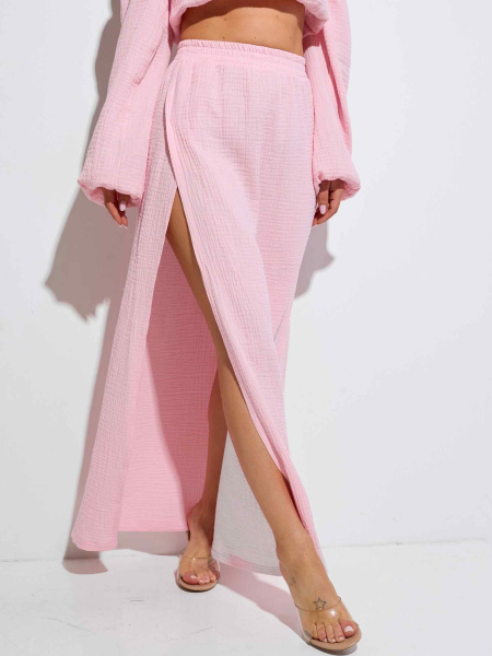 Юбка-макси с разрезами из муслина, светло-розовая