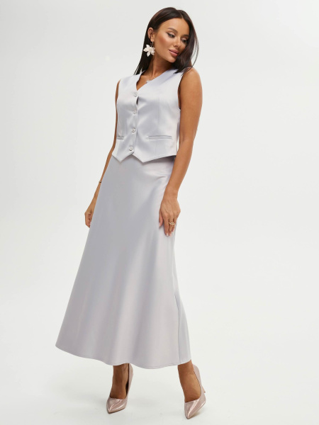Атласная юбка-макси, светло-серая