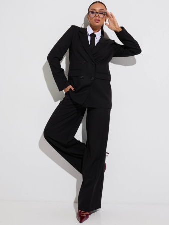 Брючный костюм-тройка женский с двубортным жакетом, черный