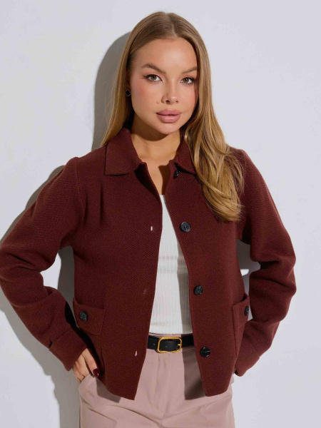 Жакет трикотажный укороченный, шоколадный