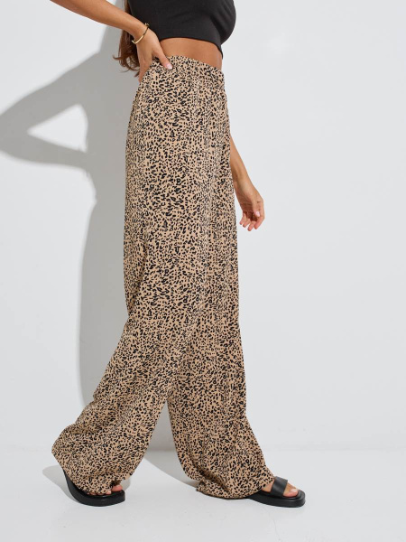 Брюки-палаццо женские на резинке, бежево-черные