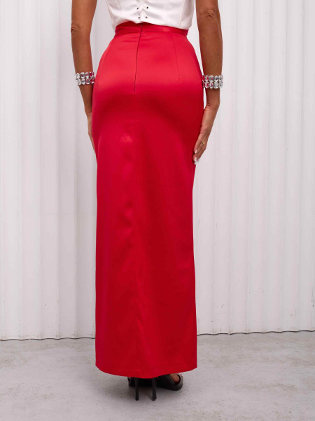 Юбка-макси атласная с разрезом, красная