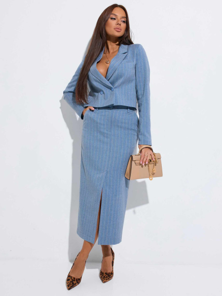 Юбка-миди классическая с разрезом, голубая