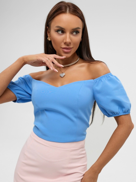 Топ женский с рукавами-фонариками, ярко-голубой