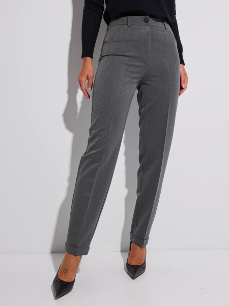 Брюки женские классические с резинкой в поясе из вискозы, темно-серые