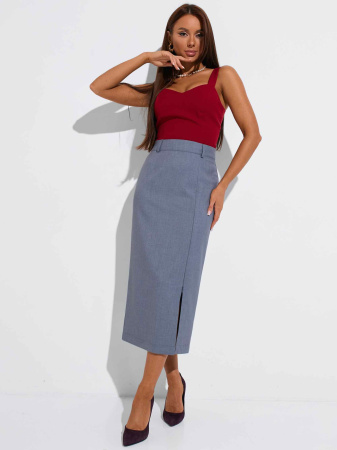 Юбка-миди классическая с разрезом на молнии, серая