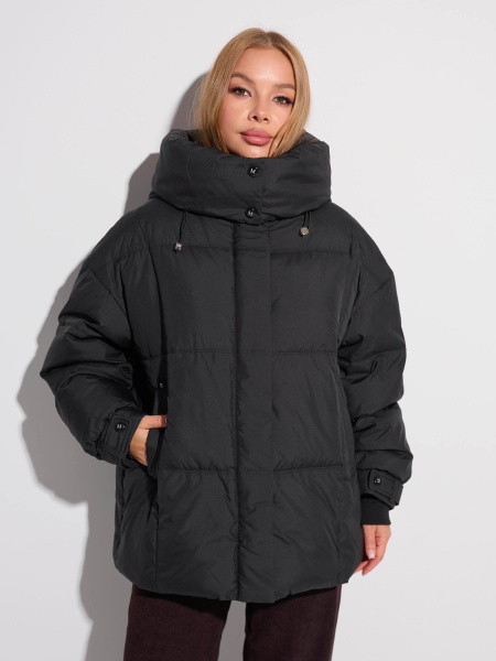 Зимний пуховик удлиненный с капюшоном, черный#1