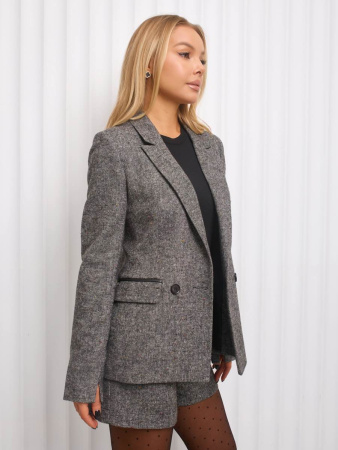Женский двубортный жакет из твида, серый