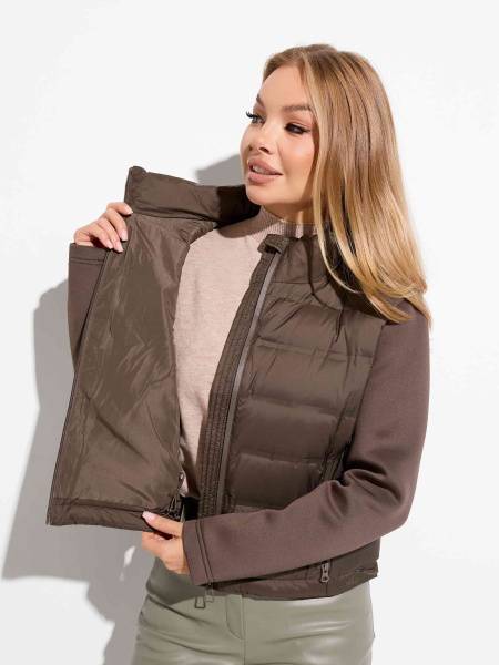 Женский демисезонный пуховик с рукавами из неопрена, зеленый