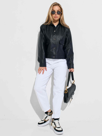 Куртка-рубашка женская из эко-кожи, черная