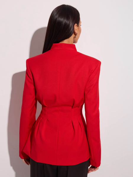 Жакет приталенный из вискозы с баской, красный