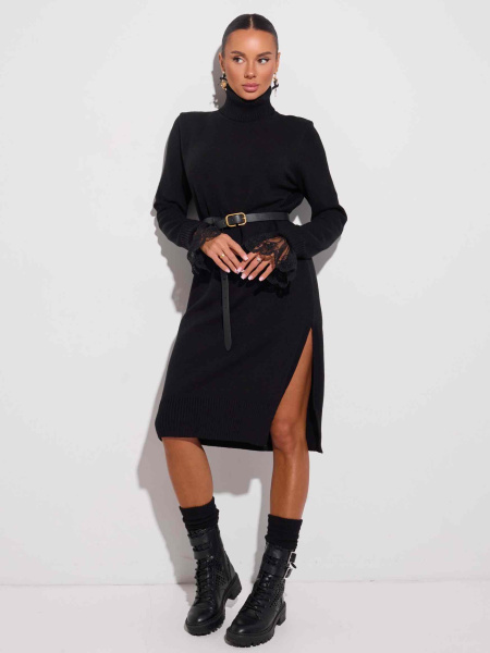 Платье трикотажное оверсайз, черно-серое