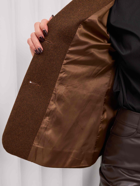 Женский классический приталенный жакет из твида, бежевый