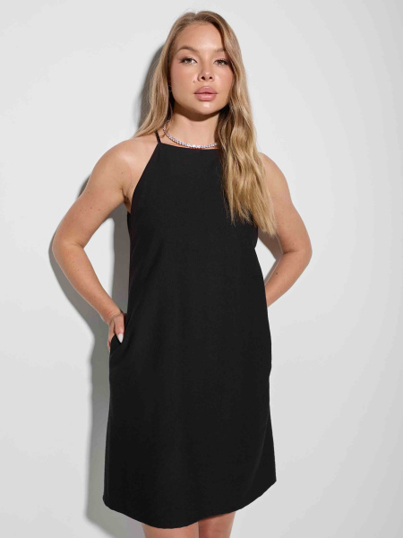 Платье мини летнее на бретельках, черное