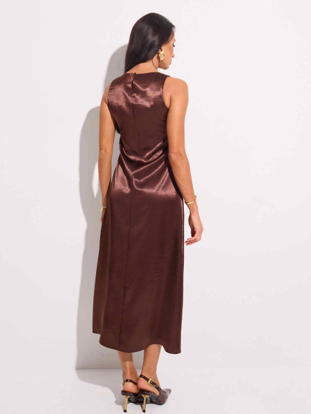 Атласное платье миди, горький шоколад