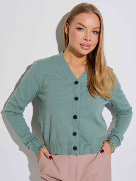 Кардиган с V-образной горловиной, серо-зеленый