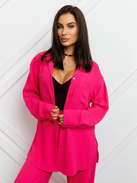 Рубашка женская с накладными карманами, фуксия