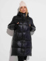 Женский пуховик с капюшоном удлиненный, черное золото
