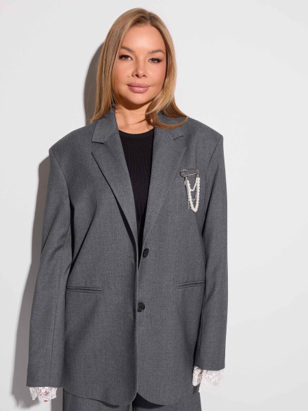 Жакет оверсайз с акцентными плечами, графит 