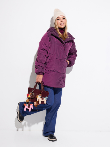 Полупальто женское зимнее с капюшоном, черничное