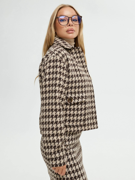 Куртка-рубашка женская из твида, коричнево-бежевая