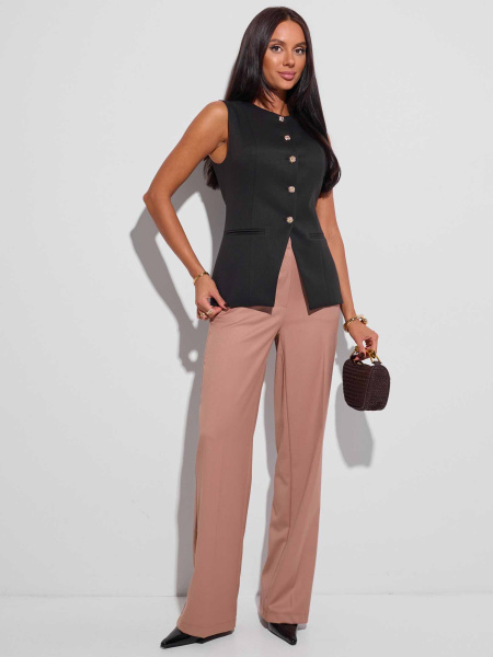 Жилет приталенный с акцентными пуговицами из вискозы, черный