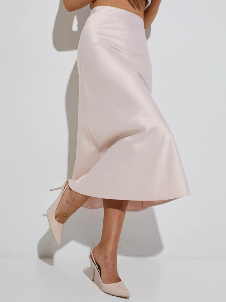 Атласная юбка-миди, бежевая