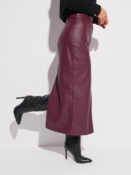 Юбка-миди из экокожи, марсала