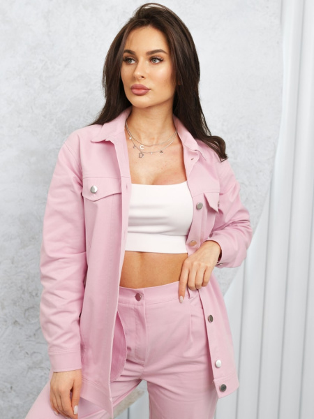 Куртка женская джинсовая удлиненная, светло-розовая