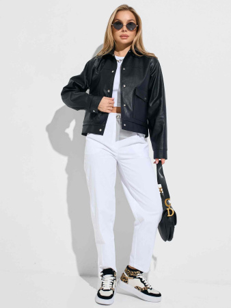 Куртка-рубашка женская из эко-кожи, черная