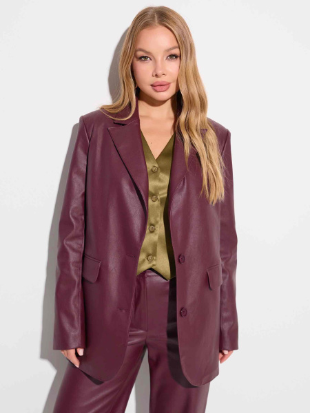 Жакет женский оверсайз из экокожи, марсала