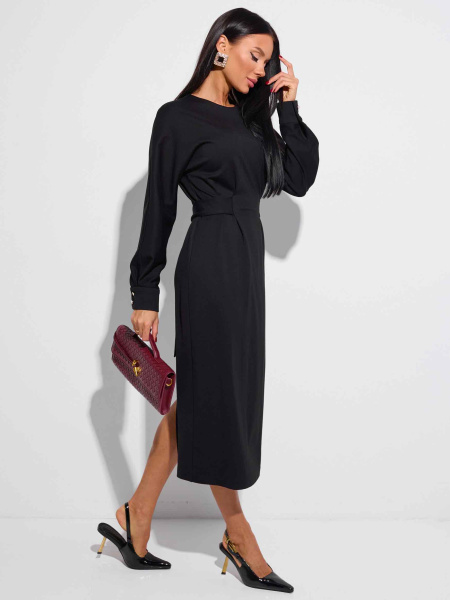 Трикотажное платье-макси с длинным рукавом, черное
