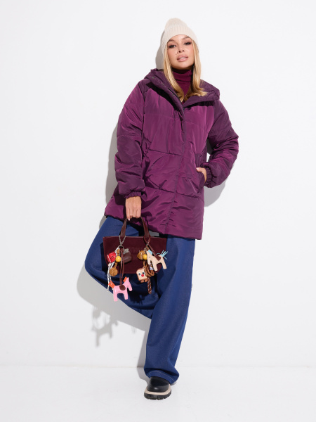 Полупальто женское зимнее с капюшоном, черничное