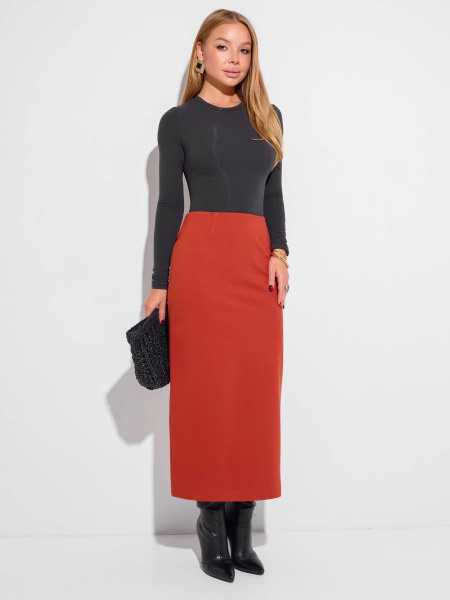 Трикотажная юбка миди, терракотовая