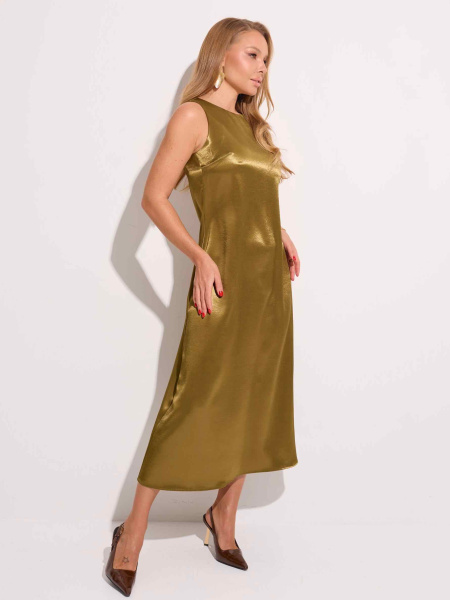 Атласное платье миди, оливковое