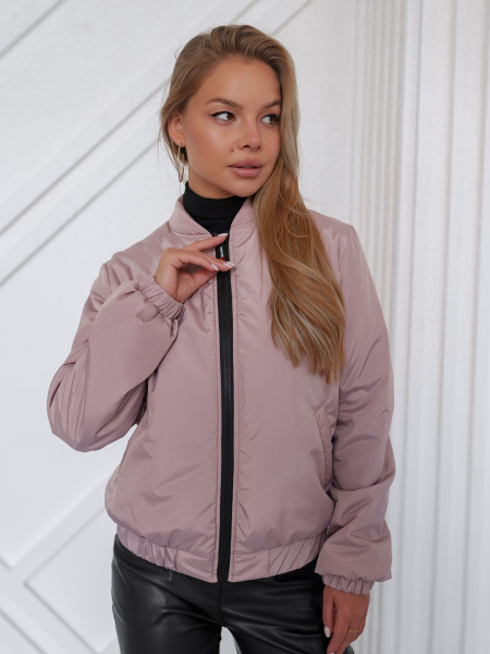Бомбер женский утепленный, бежево-розовый