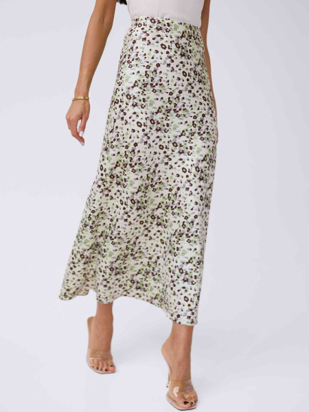 Юбка-макси атласная классическая, бежево-фисташковая