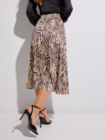 Юбка-миди с разрезом сбоку, бежево-черная зебра