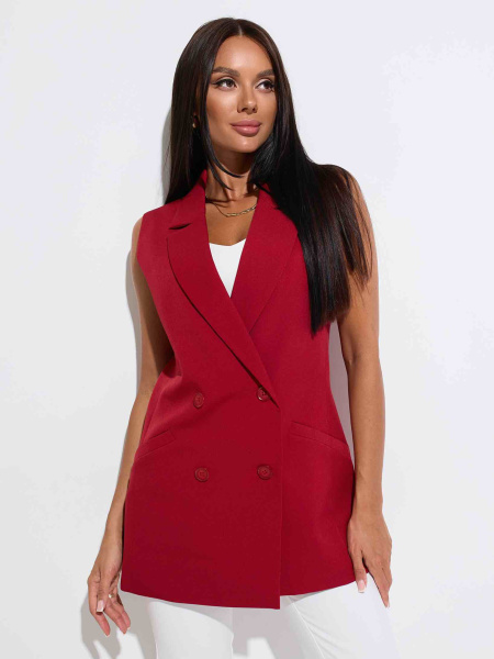 Жилет женский удлиненный двубортный, бордовый