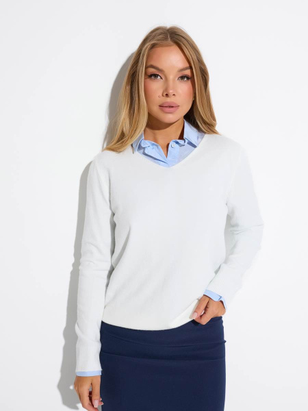 Джемпер с v-образным вырезом, айвори 
