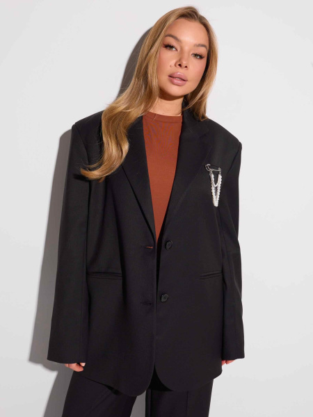 Жакет оверсайз с акцентными плечами, черный