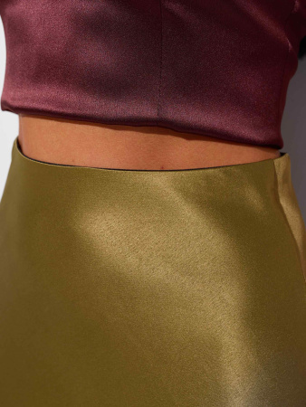 Атласная юбка-макси, оливковая