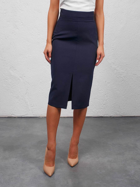 Юбка-карандаш с разрезом, темно-синяя