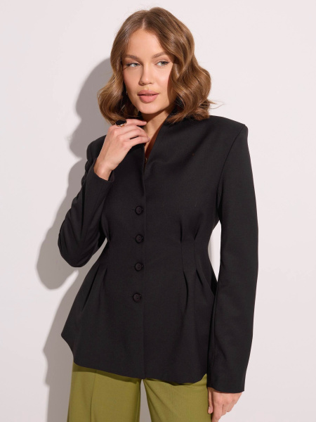 Жакет приталенный из вискозы с баской, черный