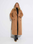 Двубортное женское пальто с поясом, кэмел