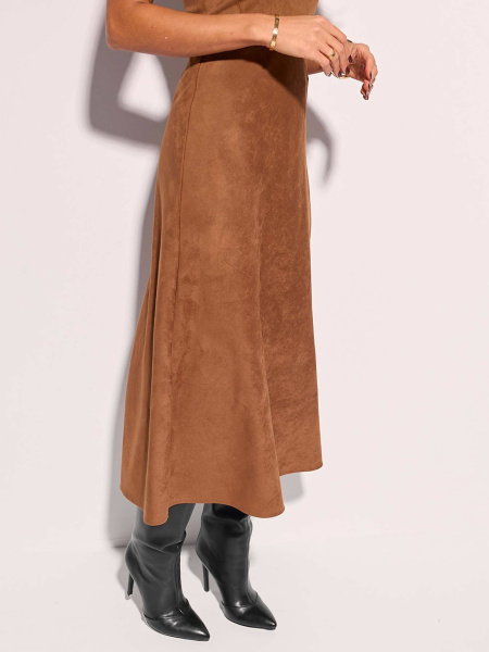 Юбка-трапеция из экозамши, темно-коричневая