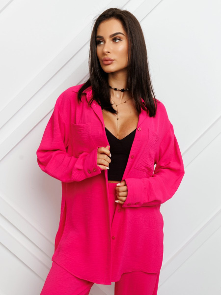 Рубашка женская с накладными карманами, фуксия