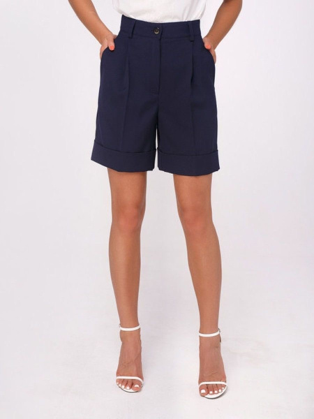 Шорты бермуды женские с отворотами, темно-синие